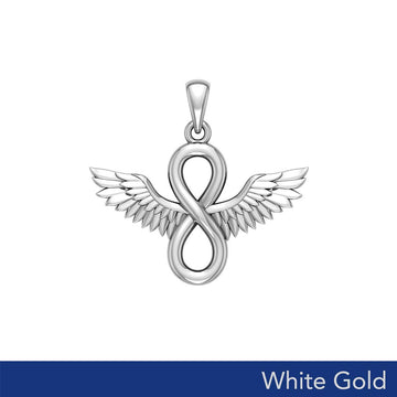 Angel Wings and Infinity Symbol Solid White Gold Pendant WPD5876 - Jewelry